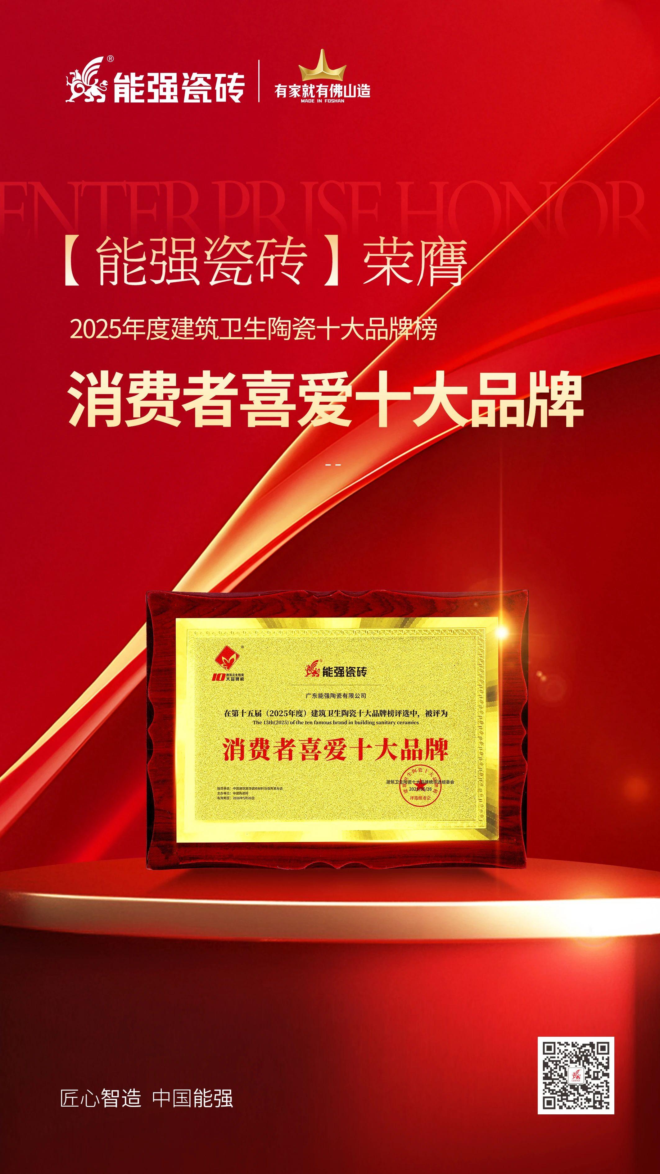以匠心品質(zhì)鑄就行業(yè)標桿，能強瓷磚榮獲“消費者喜愛十大品牌”！